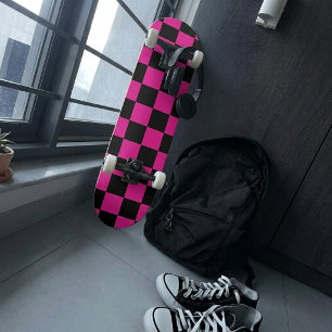 Checkered Hot Pink and Black Skateboard