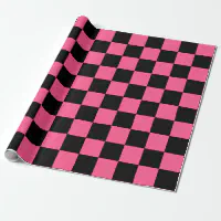 Large Hot Neon Pink and Black Racing Car Check Wrapping Paper by PodArtist