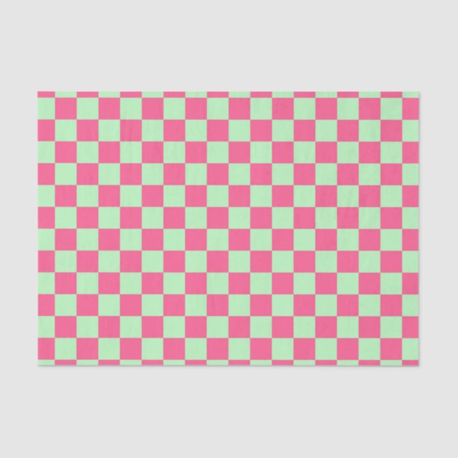 Checkered Hot Pink and Soft Green Tissue Paper (Front)