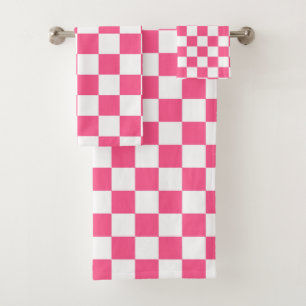 Checkered Hot Pink and White Bath Towel Set