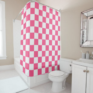 Checkered Hot Pink and White Shower Curtain