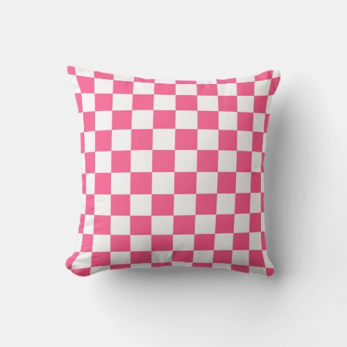 Checkered Hot Pink and White Throw Pillow