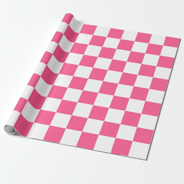 Checkered Hot Pink and White Wrapping Paper (Unrolled)