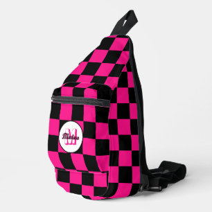Checkered Hot pink Black geometric retro Monogram Sling Bag