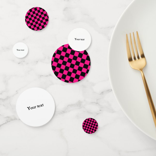 Checkered hot pink black geometric retro with text confetti (Group)