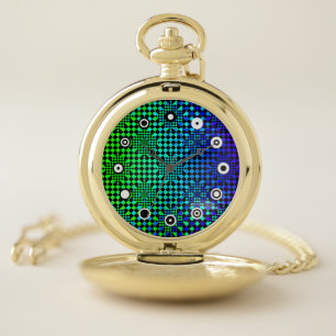 Checkered Illusion(Binary Face)by Kenneth Yoncich Pocket Watch