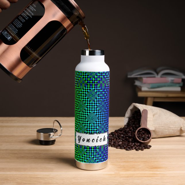Checkered Illusion by Kenneth Yoncich Water Bottle (Coffee)