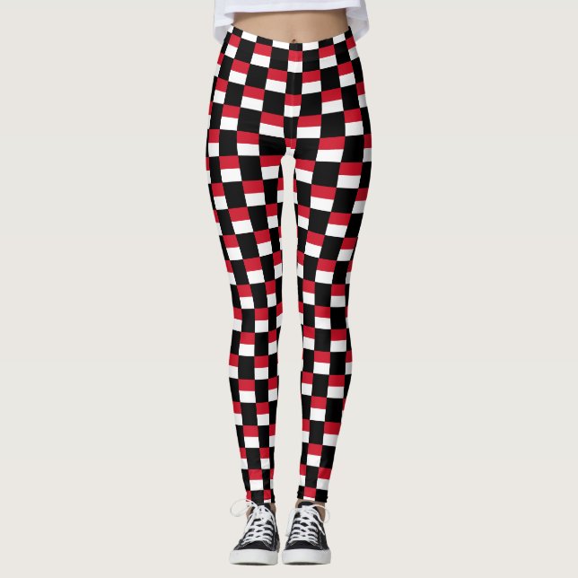Checkered Indonesia Flag Pattern  Leggings (Front)