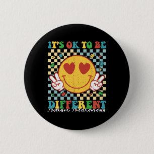 Checkered It Is Ok To Be Different Autism Awarenes Button