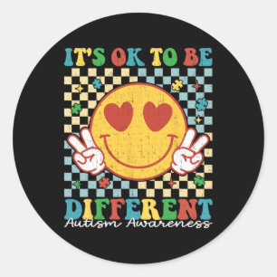 Checkered It Is Ok To Be Different Autism Awarenes Classic Round Sticker