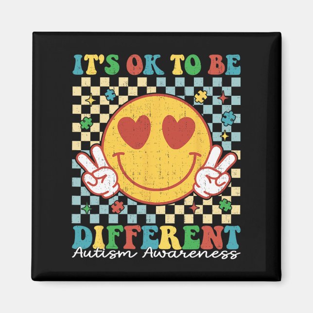 Checkered It Is Ok To Be Different Autism Awarenes Magnet (Front)