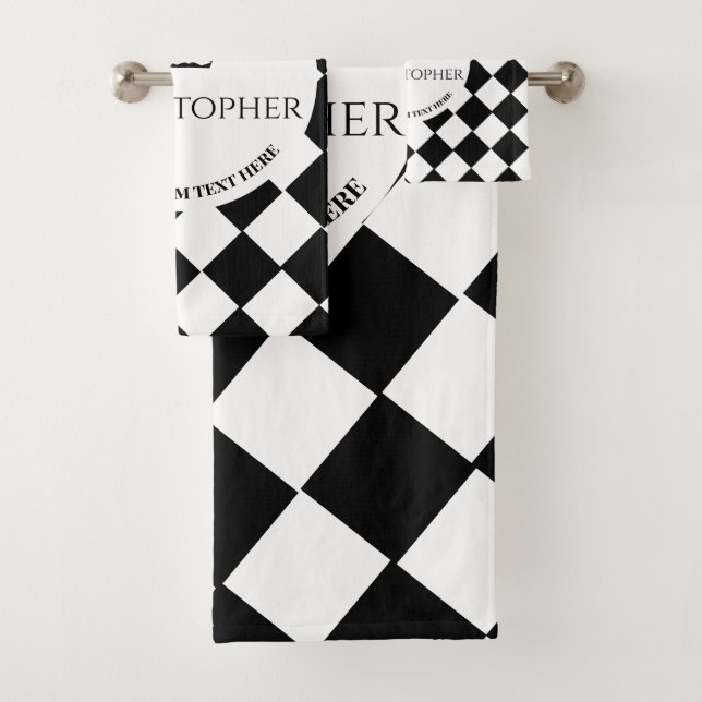 Checkered King & White and Black Squared Pattern Bath Towel Set (Insitu)