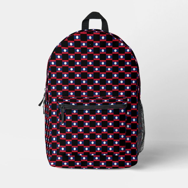 Checkered Laos Flag Pattern  Printed Backpack (Front)