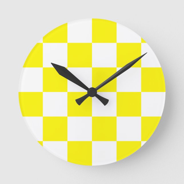 Checkered Large - White and Lemon Round Clock (Front)