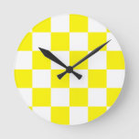 Checkered Large - White and Lemon Round Clock