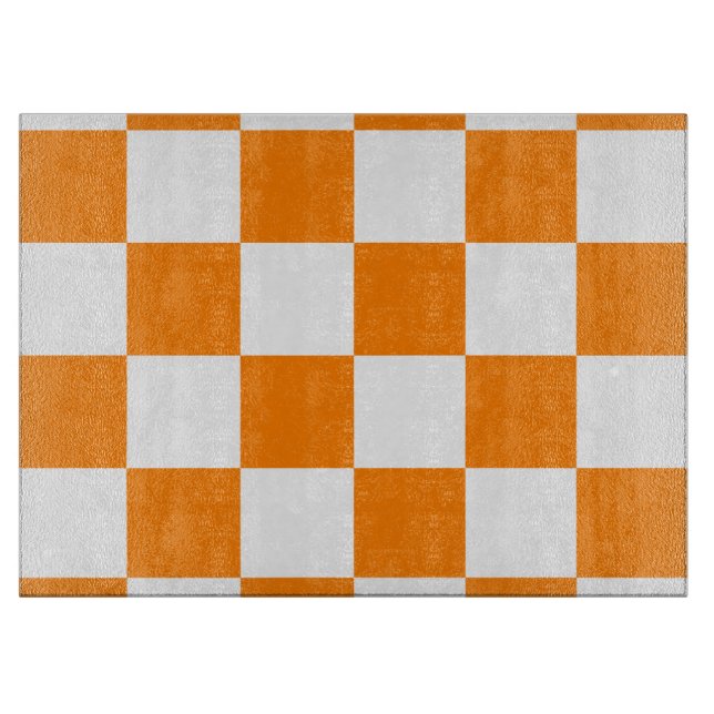 Checkered Large - White and Orange Cutting Board (Front)