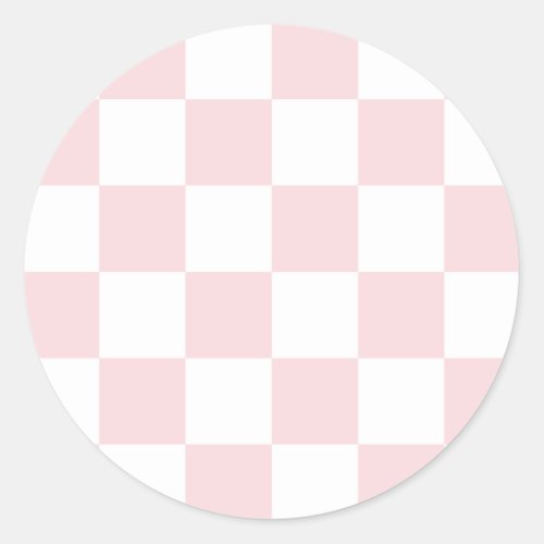 Checkered Large _ White and Pale Pink Classic Round Sticker