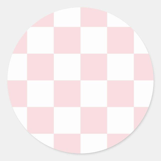 Checkered Large - White and Pale Pink Classic Round Sticker (Front)