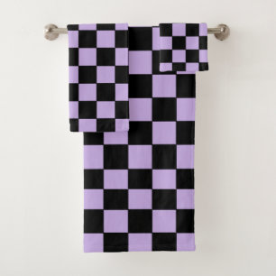 Checkered Lavender and Black  Bath Towel Set