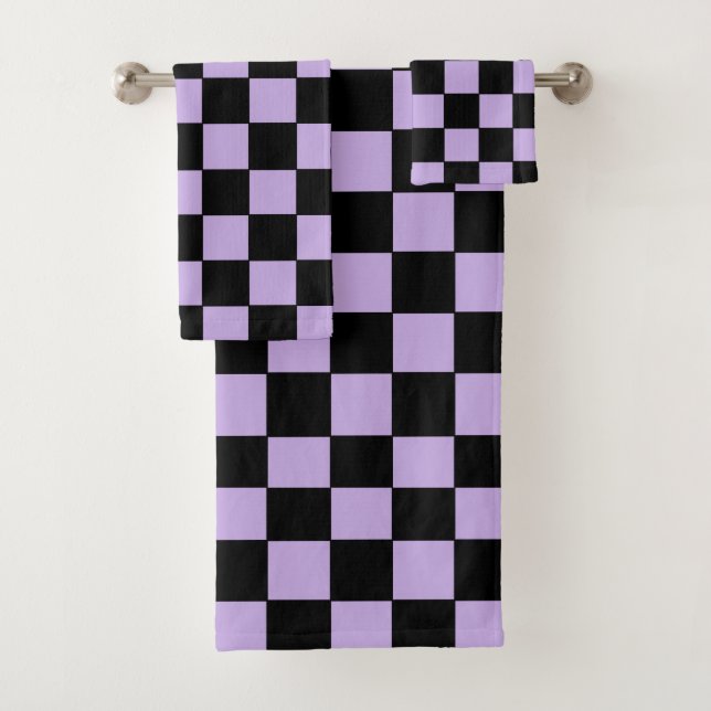 Checkered Lavender and Black  Bath Towel Set (Insitu)