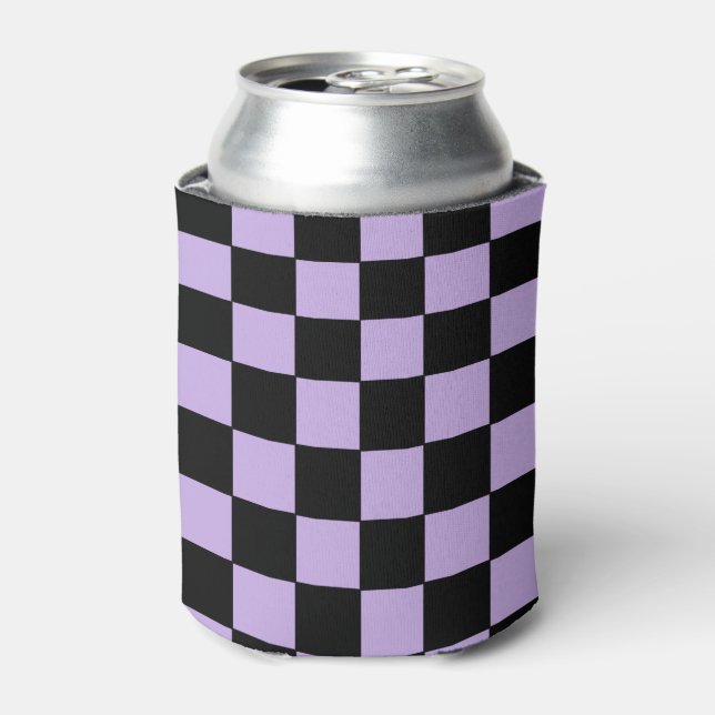 Checkered Lavender and Black  Can Cooler (Can Front)