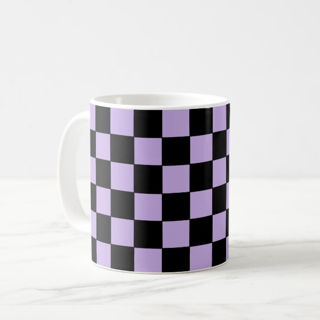 Checkered Lavender and Black  Coffee Mug (Front Left)