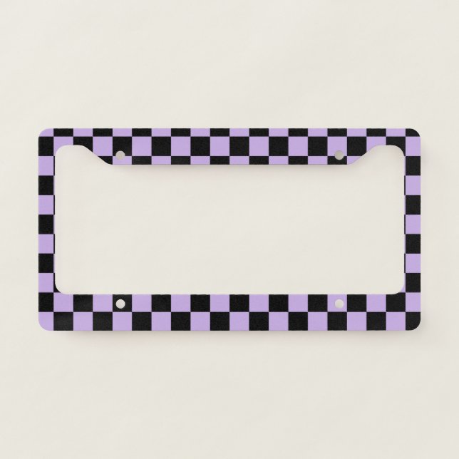 Checkered Lavender and Black  License Plate Frame (Front)