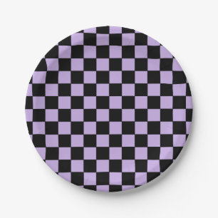 Checkered Lavender and Black Paper Plates