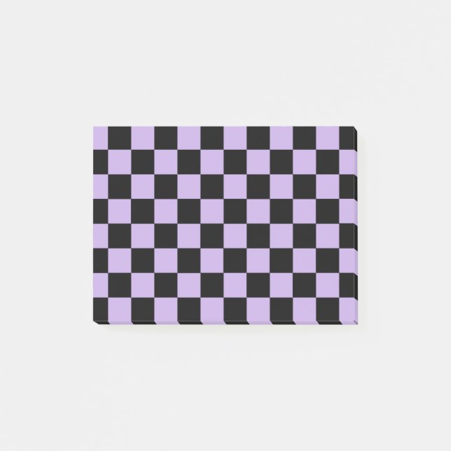 Checkered Lavender and Black Post-it Notes (Front)