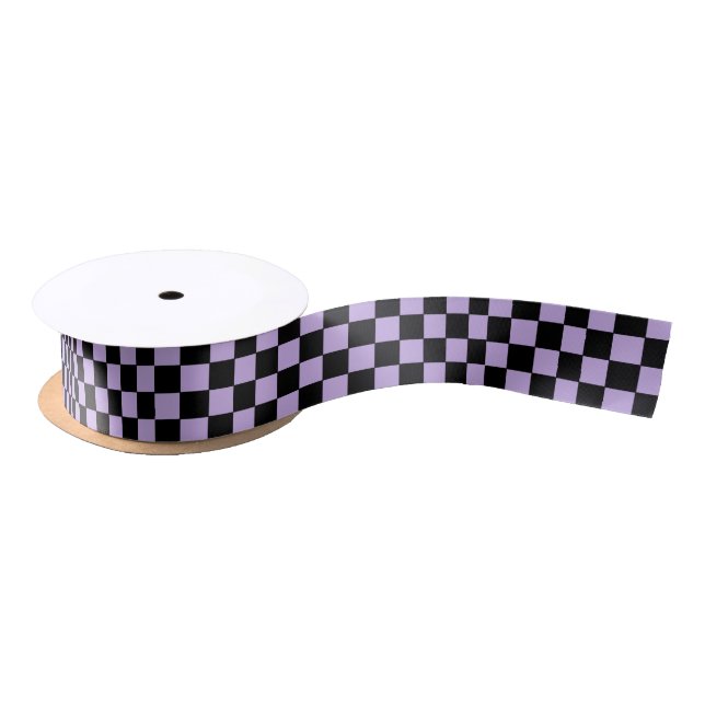 Checkered Lavender and Black  Satin Ribbon (Spool)