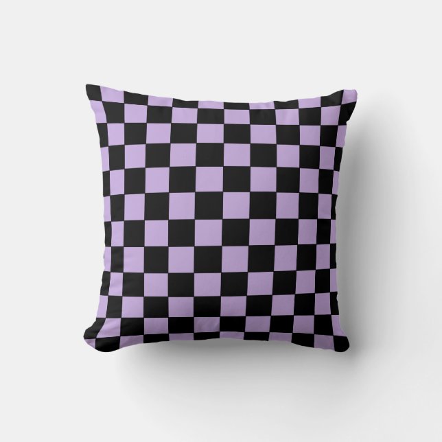 Checkered Lavender and Black  Throw Pillow (Front)