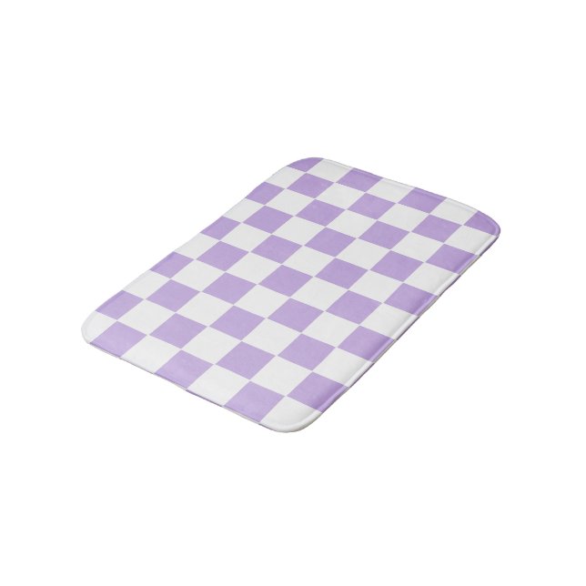 Checkered Lavender and White Bath Mat (Angled)