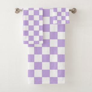 Checkered Lavender and White Bath Towel Set