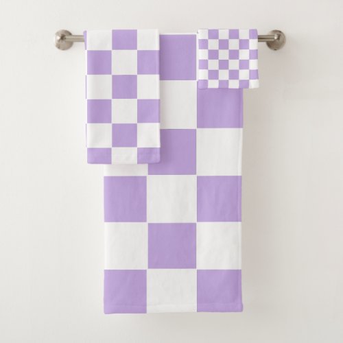 Checkered Lavender and White Bath Towel Set