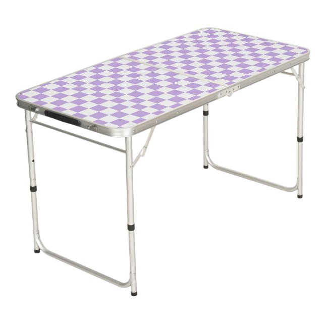 Checkered Lavender and White Beer Pong Table (Angled)