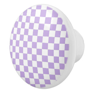 Checkered Lavender and White Ceramic Knob