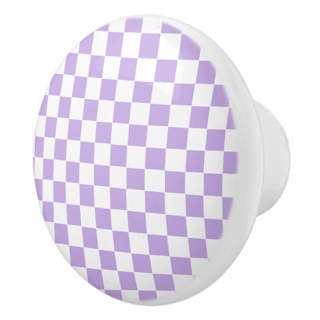 Checkered Lavender and White Ceramic Knob (Right)