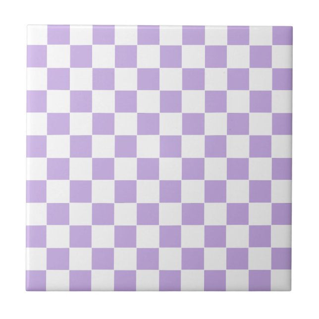 Checkered Lavender and White Ceramic Tile (Front)