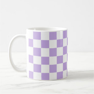 Checkered Lavender and White Coffee Mug