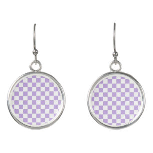 Checkered Lavender and White Earrings