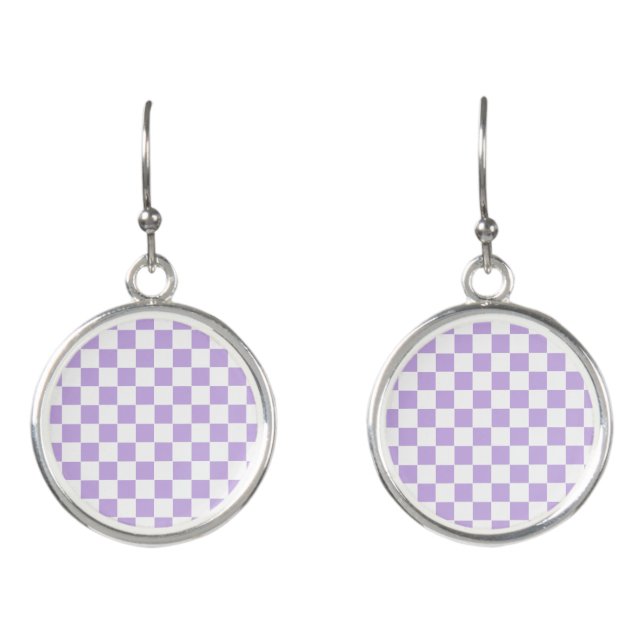Checkered Lavender and White Earrings (Front)