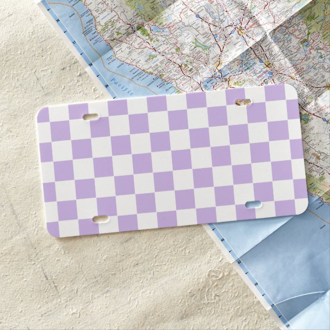 Checkered Lavender and White License Plate (In Situ)