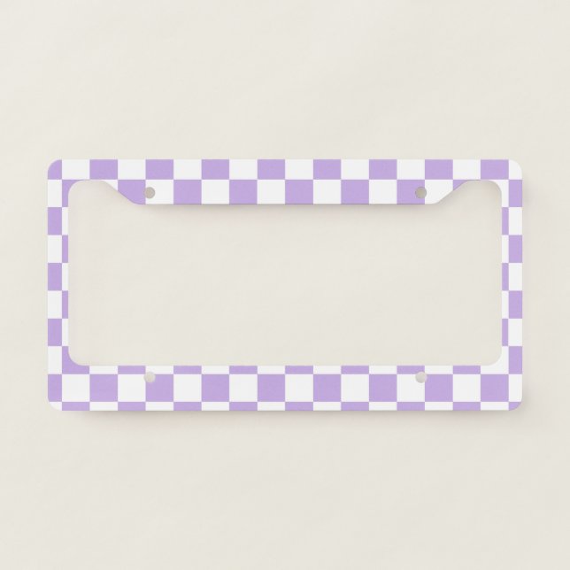 Checkered Lavender and White  License Plate Frame (Front)