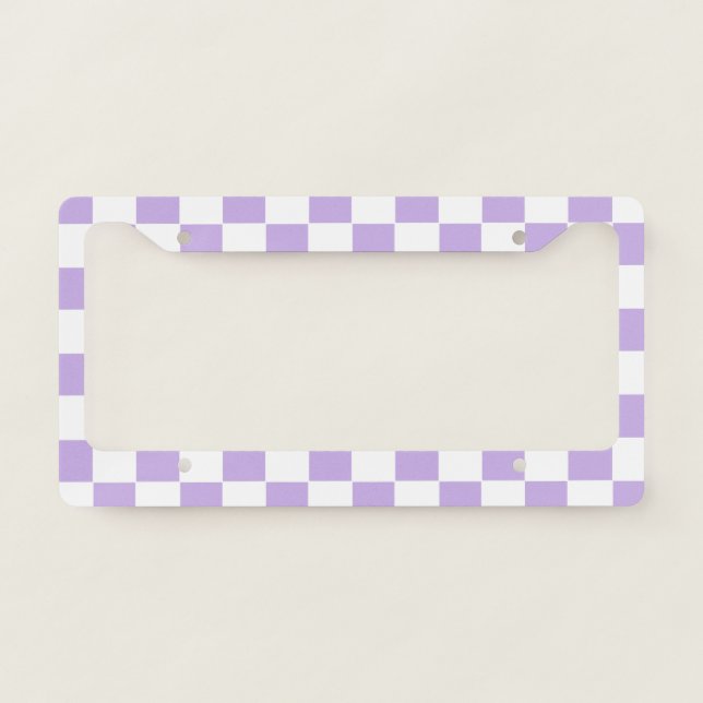 Checkered Lavender and White License Plate Frame (Front)