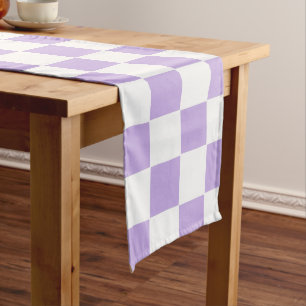 Checkered Lavender and White Long Table Runner