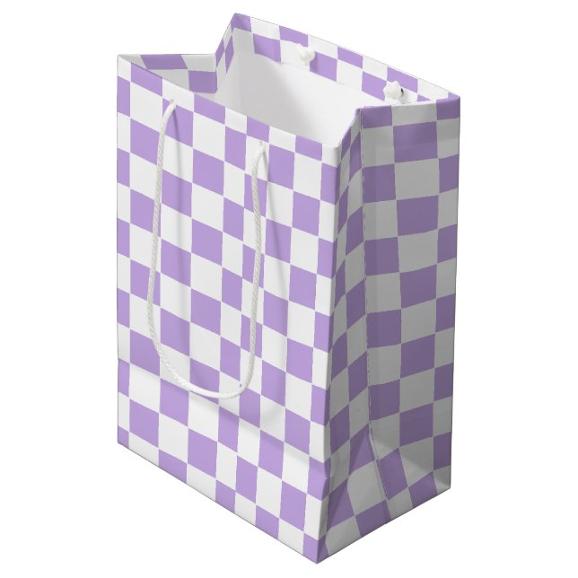 Checkered Lavender and White Medium Gift Bag (Front Angled)