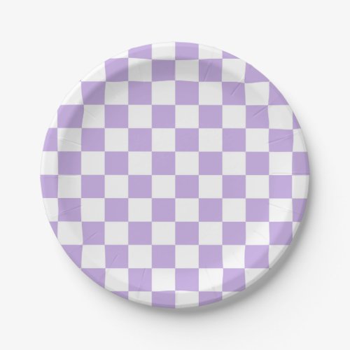 Checkered Lavender and White Paper Plates