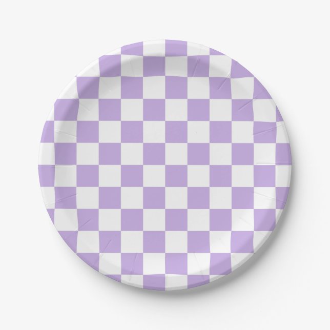 Checkered Lavender and White Paper Plates (Front)