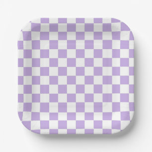 Checkered Lavender and White Paper Plates