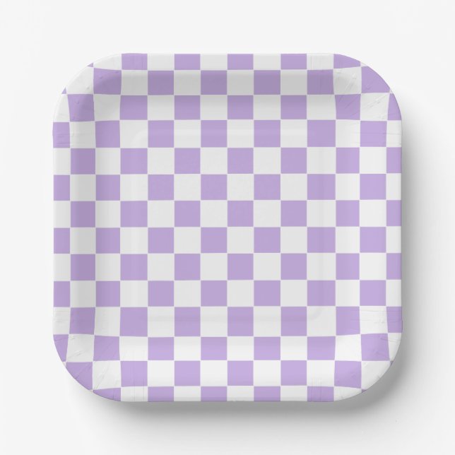 Checkered Lavender and White Paper Plates (Front)